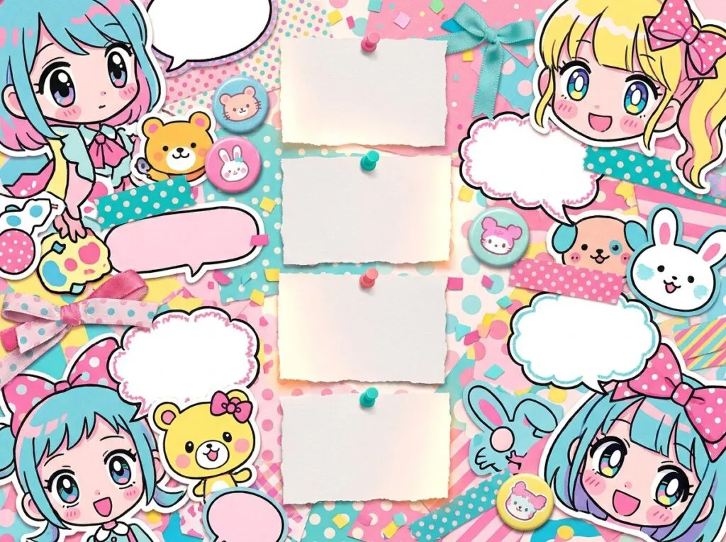白紙のカードをピンで留めたチェックリスト風のコラージュ
